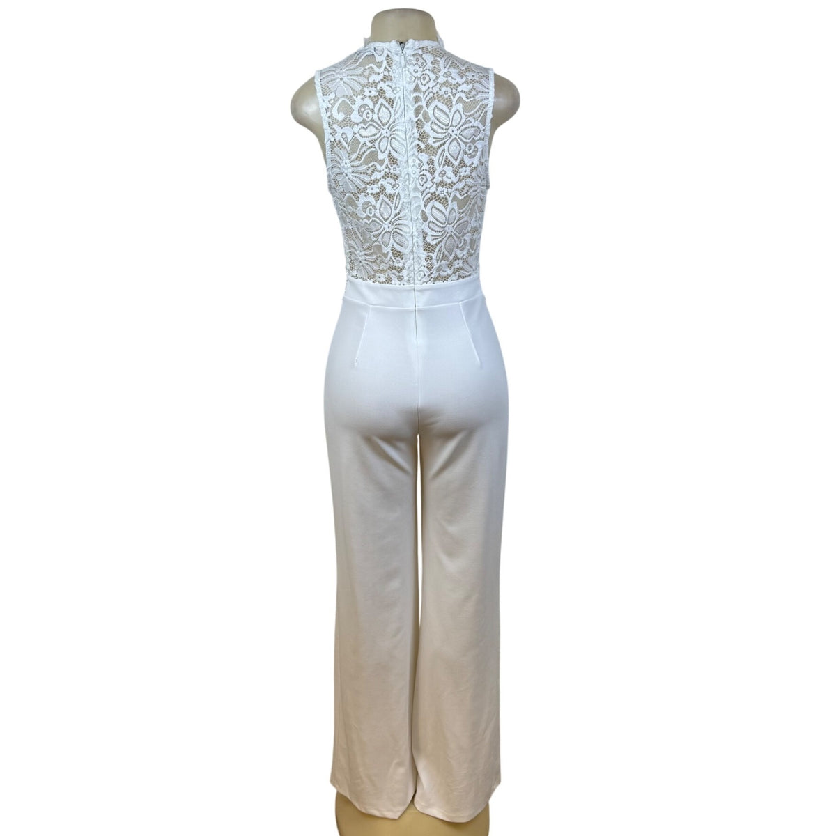Valentine White Lace Sleeveless Wide Leg Jumpsuit For Women Sz L
