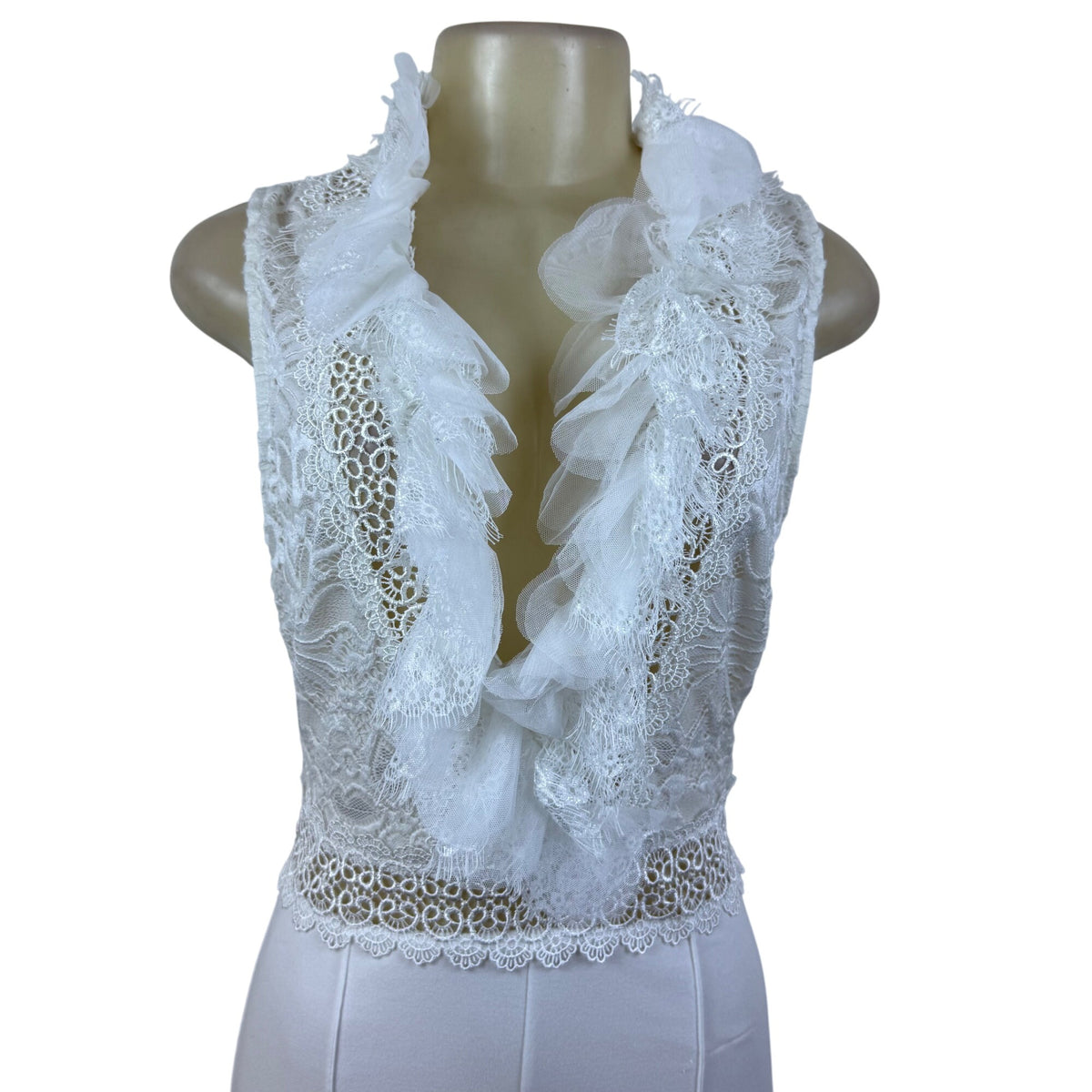 Valentine White Lace Sleeveless Wide Leg Jumpsuit For Women Sz L