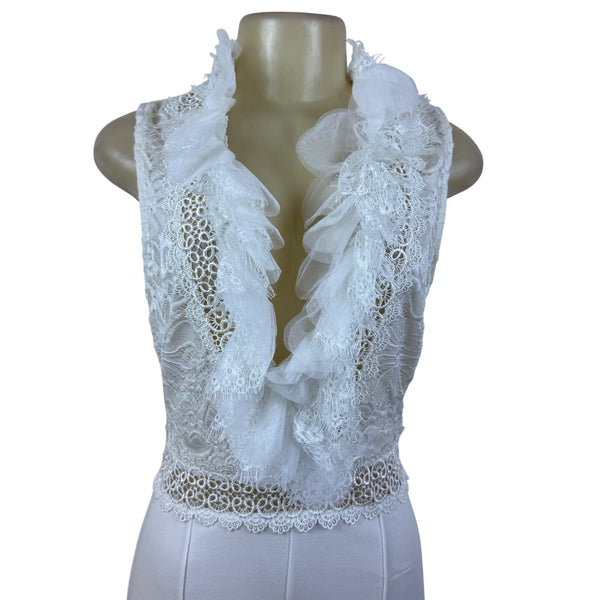 Valentine White Lace Sleeveless Wide Leg Jumpsuit For Women Sz L