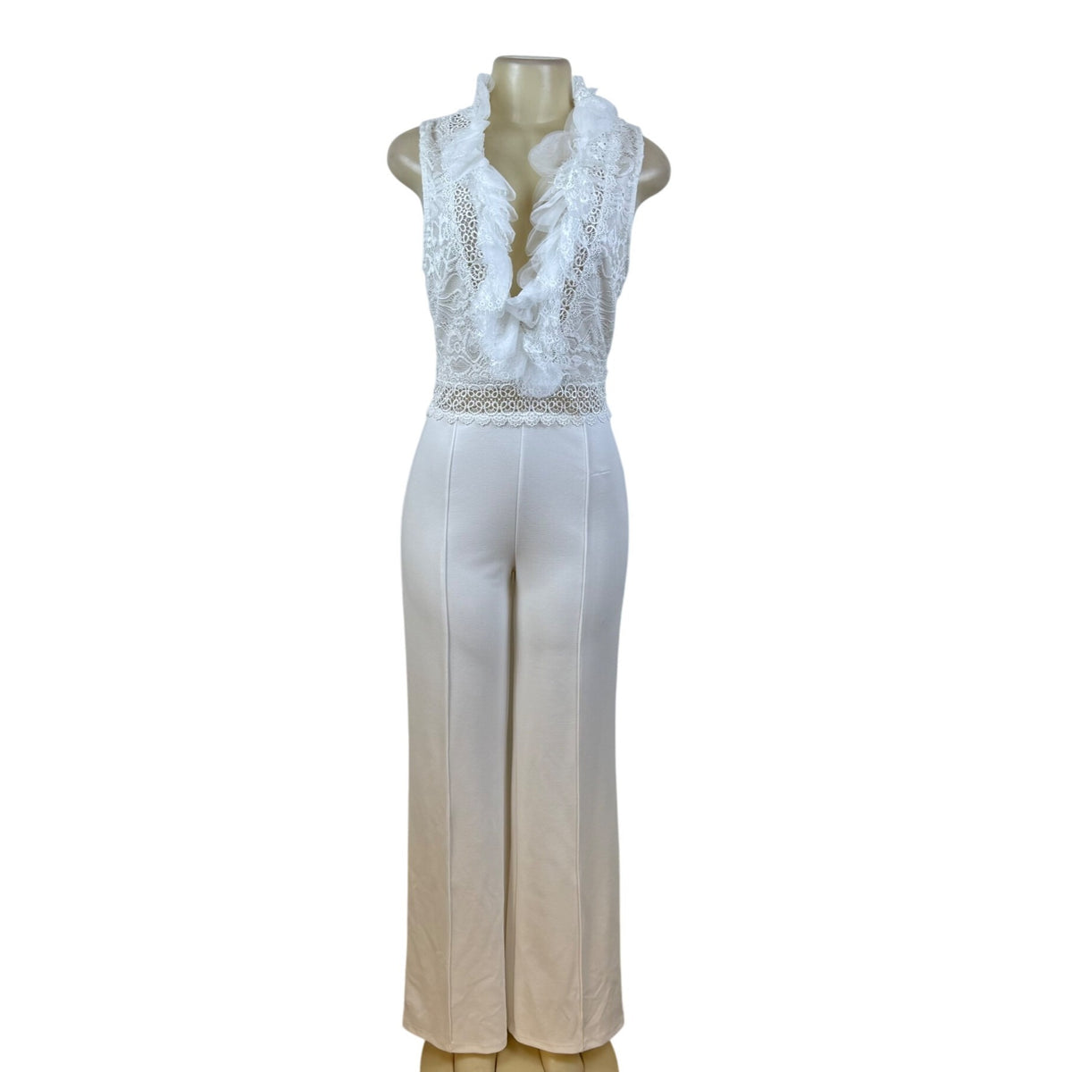 Valentine White Lace Sleeveless Wide Leg Jumpsuit For Women Sz L