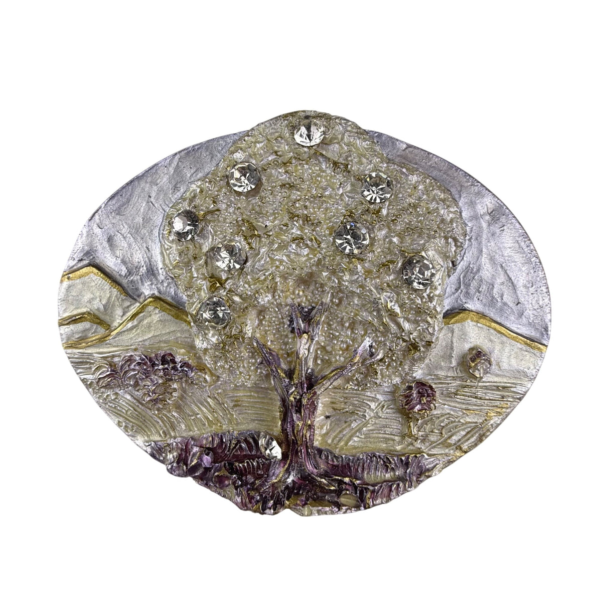 Vintage Oval Tree Of Life With Rhinestones Belt Buckle