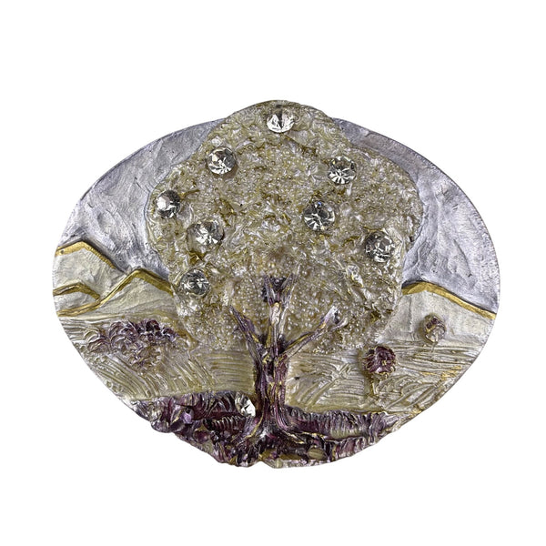 Vintage Oval Tree Of Life With Rhinestones Belt Buckle