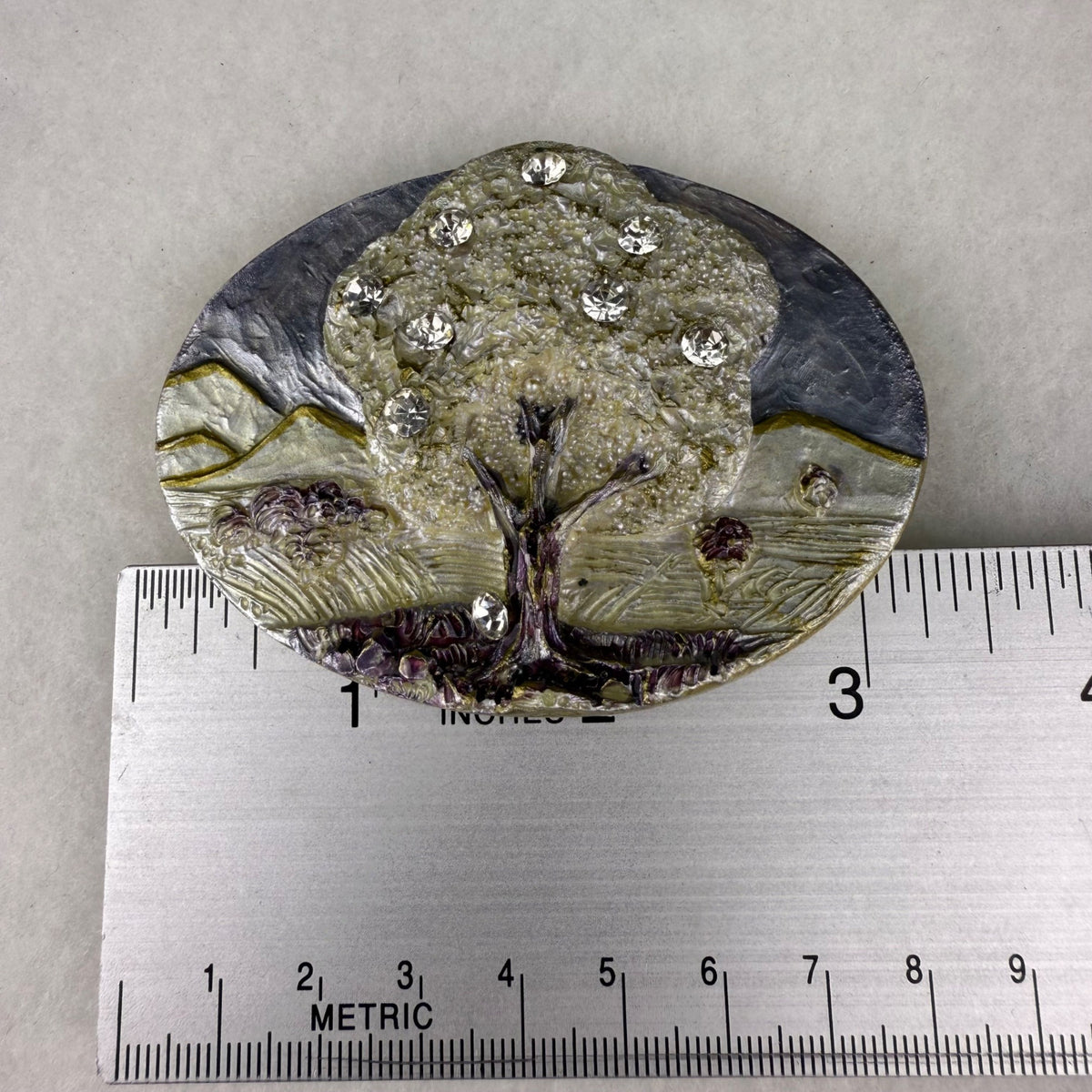 Vintage Oval Tree Of Life With Rhinestones Belt Buckle