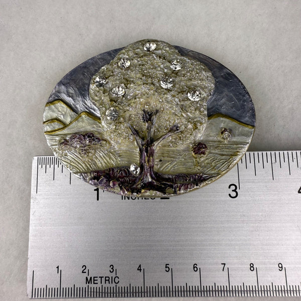 Vintage Oval Tree Of Life With Rhinestones Belt Buckle