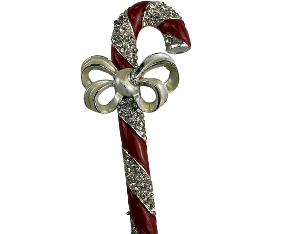 Lisner Womens Red & Silver Tone Candy Cane Brooch Vintage Holiday Jewelry Ornament
