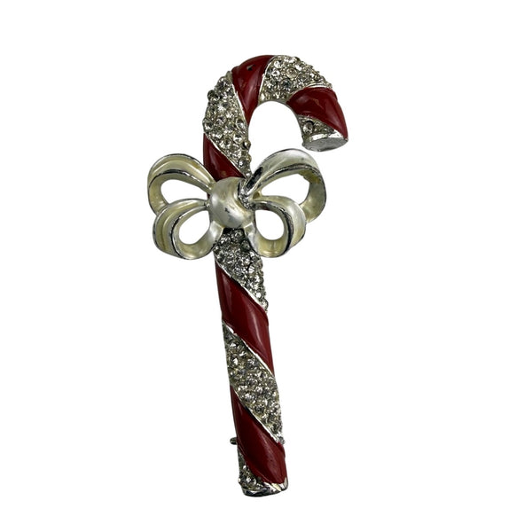 Lisner Womens Red & Silver Tone Candy Cane Brooch Vintage Holiday Jewelry Ornament