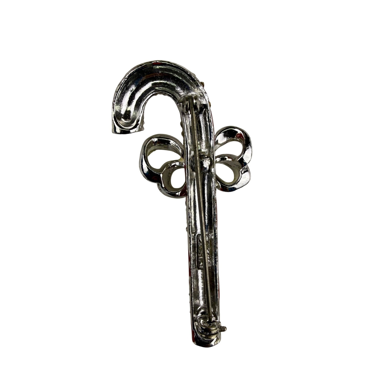 Lisner Womens Red & Silver Tone Candy Cane Brooch Vintage Holiday Jewelry Ornament