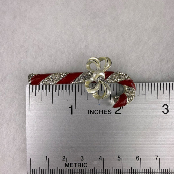 Lisner Womens Red & Silver Tone Candy Cane Brooch Vintage Holiday Jewelry Ornament