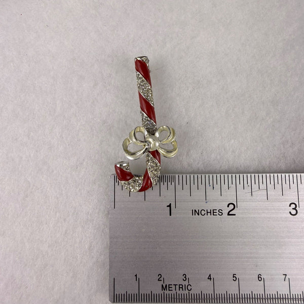 Lisner Womens Red & Silver Tone Candy Cane Brooch Vintage Holiday Jewelry Ornament