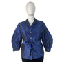 Lafayette 148 Blue Womens Button-Up Satin Blouse With Bow Belt 3/4 Sleeves Sz 18