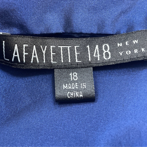 Lafayette 148 Blue Womens Button-Up Satin Blouse With Bow Belt 3/4 Sleeves Sz 18