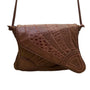 Picky Thrifter Brown Faux Crocodile Leather Unique Fold-Over Crossbody Bag
