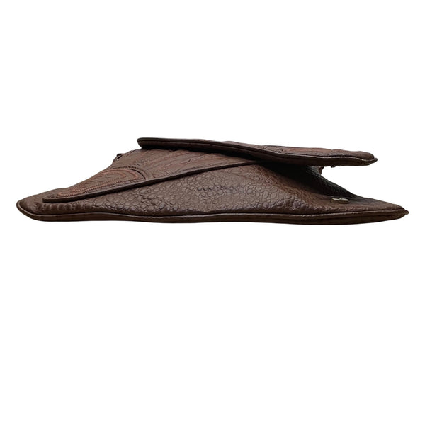 Brown Faux Crocodile Leather Unique Fold-Over Crossbody Bag