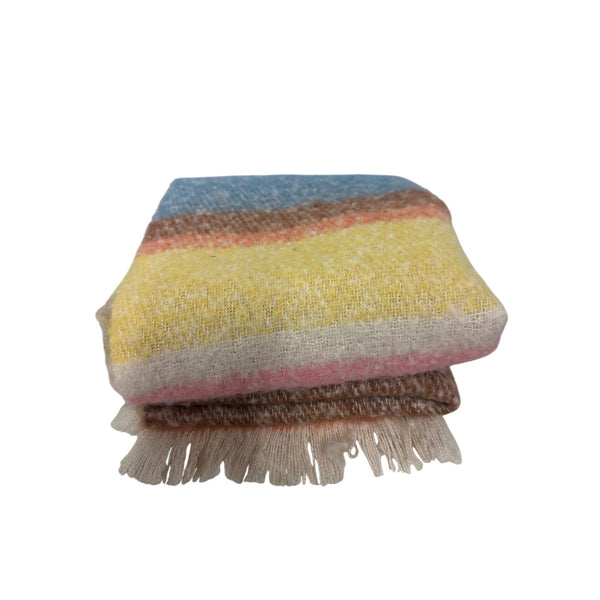 Multicolor Polyester Unisex Scarf With Fringe Lightweight & Soft Striped Design One Size