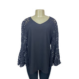 Chico’s Women's Black Long Sleeve Floral Mesh Shirt Sz 1