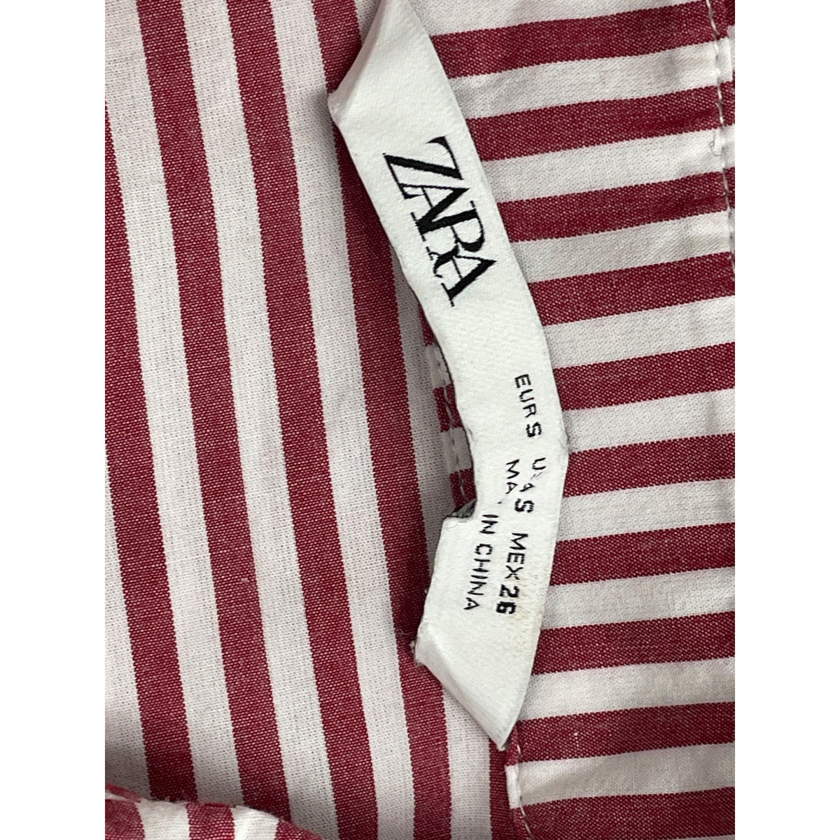 Zara Striped Floral Midi Dress Button Front Tie Waist Red & White Women Size S