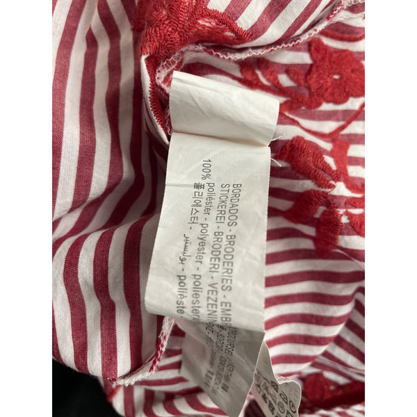 Zara Striped Floral Midi Dress Button Front Tie Waist Red & White Women Size S