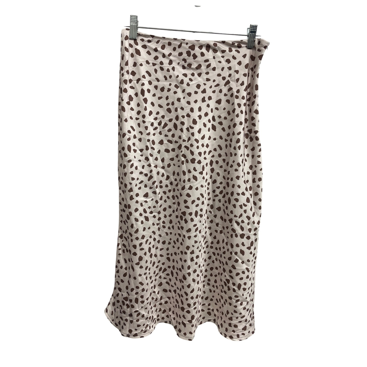 Shein Womens Brown Polka Dot Satin Blend Midi Skirt Elastic Waist Lightweight OS