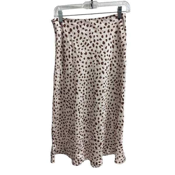 Shein Womens Brown Polka Dot Satin Blend Midi Skirt Elastic Waist Lightweight OS