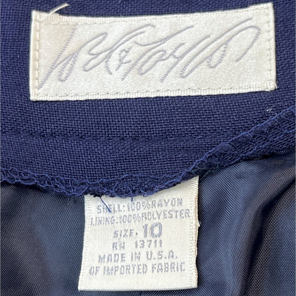 Victor Costa Navy Skirt Size 10 Rayon and Polyester Lined Womens Knee-Length Sz 10