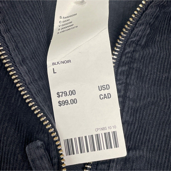 Urban Outfitters Mens Black Zipper Closure Waist Band Corduroy Jacket Sz L - NEW