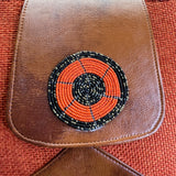 Handcrafted Orange & Brown Fabric With Beaded Accent & Leather Details Tote Bag