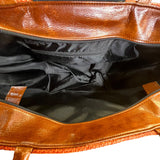 Handcrafted Orange & Brown Fabric With Beaded Accent & Leather Details Tote Bag