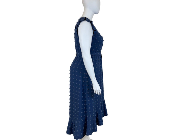 Btfbm Womens Blue Polyester Wrap Midi Dress With Ruffle Sleeves & Belt Size XL