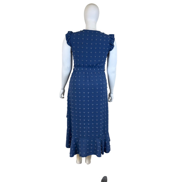 Btfbm Womens Blue Polyester Wrap Midi Dress With Ruffle Sleeves & Belt Size XL
