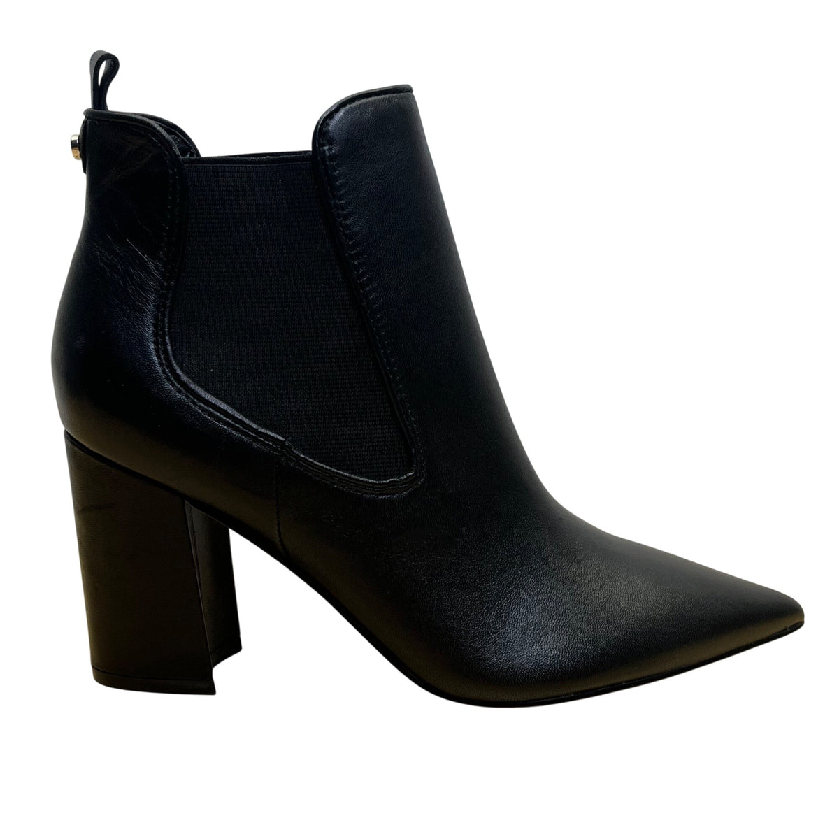 Marc Fisher Women’s Black Leather Pointed Toe Block Heel Ankle Booties Size 8M