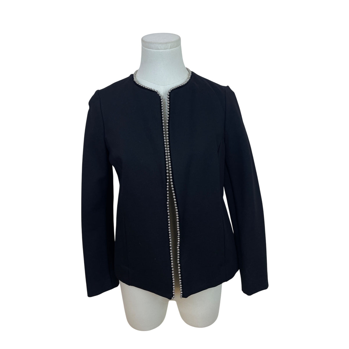 Alfani Women’s Black Open Front Beaded Trim Long Sleeve Blazer Size 2P