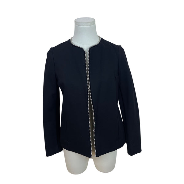 Alfani Women’s Black Open Front Beaded Trim Long Sleeve Blazer Size 2P