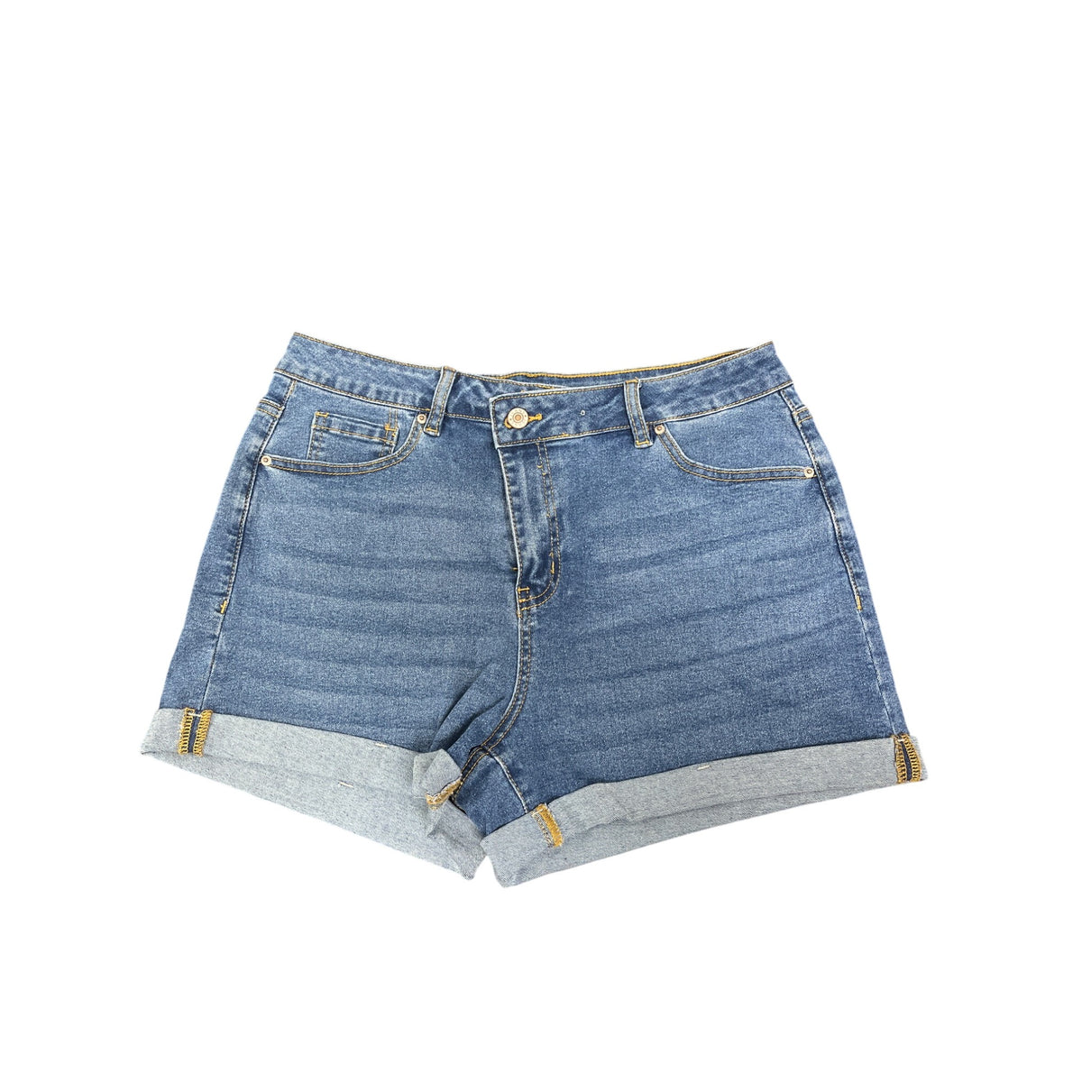 Sidefeel Womens Blue Denim High-Waisted Rolled Hem Shorts Size 12 Stretchy Casual Wear