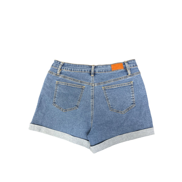 Sidefeel Womens Blue Denim High-Waisted Rolled Hem Shorts Size 12 Stretchy Casual Wear