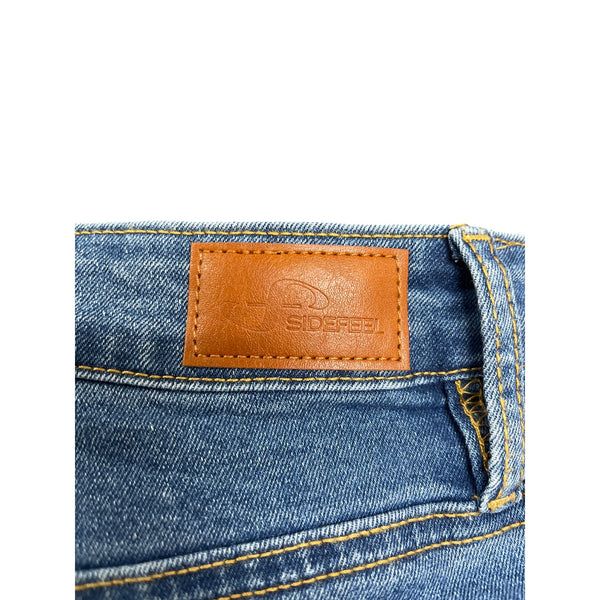 Sidefeel Womens Blue Denim High-Waisted Rolled Hem Shorts Size 12 Stretchy Casual Wear