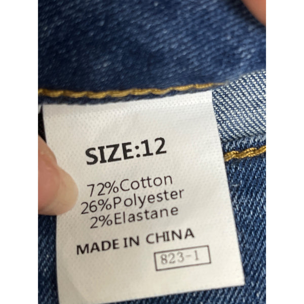 Sidefeel Womens Blue Denim High-Waisted Rolled Hem Shorts Size 12 Stretchy Casual Wear