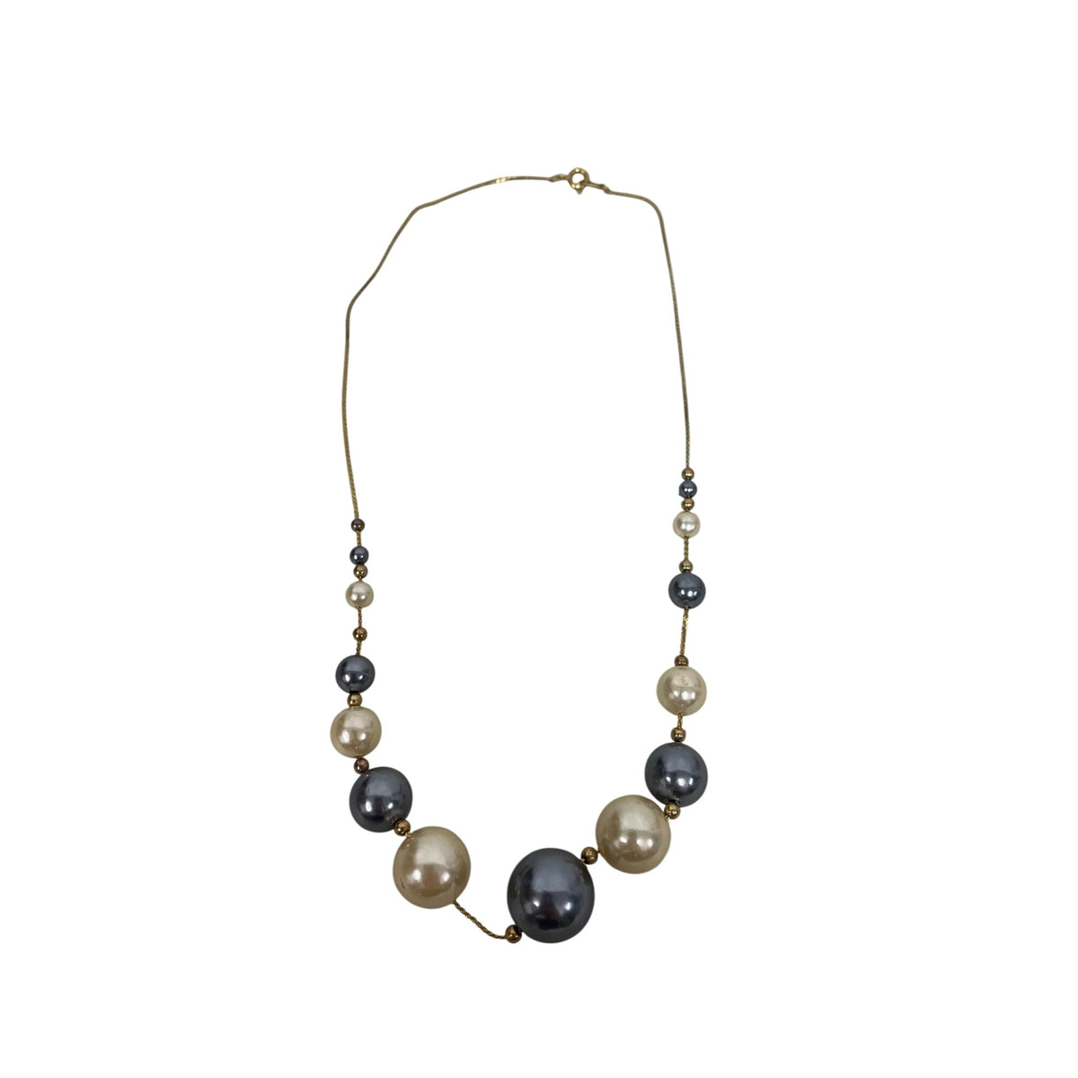Gold Womens Faux Pearl Beaded Necklace Black/White Adjustable Fashion Jewelry Accessory