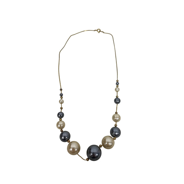 Gold Womens Faux Pearl Beaded Necklace Black/White Adjustable Fashion Jewelry Accessory