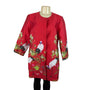 La Cera Women's Red Crane Print Long Jacket With Button Closures Size XL