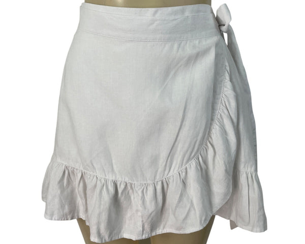 Aerie Women's White Wrap Ruffled Mini Skirt With Tie Waist Sz M - New