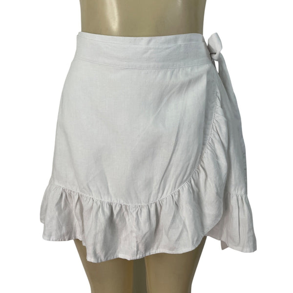 Aerie Women's White Wrap Ruffled Mini Skirt With Tie Waist Sz M - New