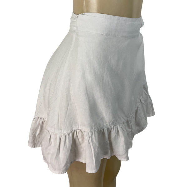 Aerie Women's White Wrap Ruffled Mini Skirt With Tie Waist Sz M - New