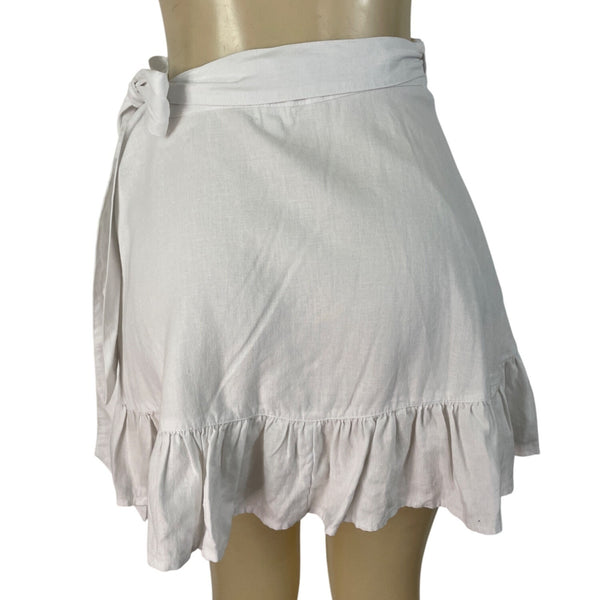 Aerie Women's White Wrap Ruffled Mini Skirt With Tie Waist Sz M - New
