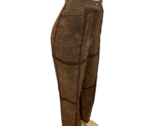 S.M.H. Vintage Brown Leather High-Waisted Loose-Fit Trousers Size 16
