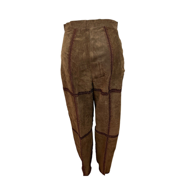 S.M.H. Vintage Brown Leather High-Waisted Loose-Fit Trousers Size 16