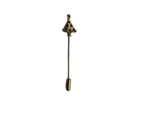 Vintage 80s Rhinestone Christmas Tree Stick Pin