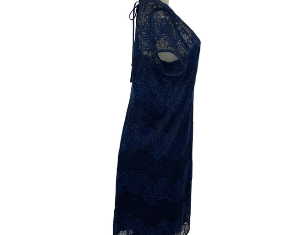 Ann Taylor Loft Womens Navy Lace Overlay Short Sleeve Shift Dress Size 10T