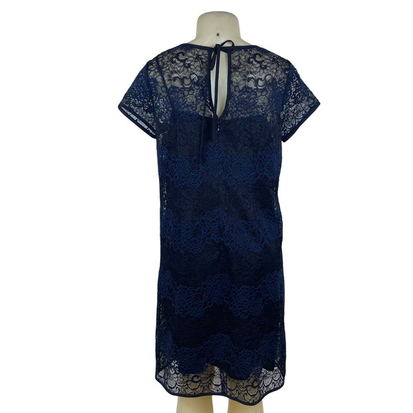 Ann Taylor Loft Womens Navy Lace Overlay Short Sleeve Shift Dress Size 10T