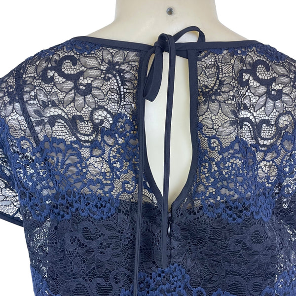 Ann Taylor Loft Womens Navy Lace Overlay Short Sleeve Shift Dress Size 10T