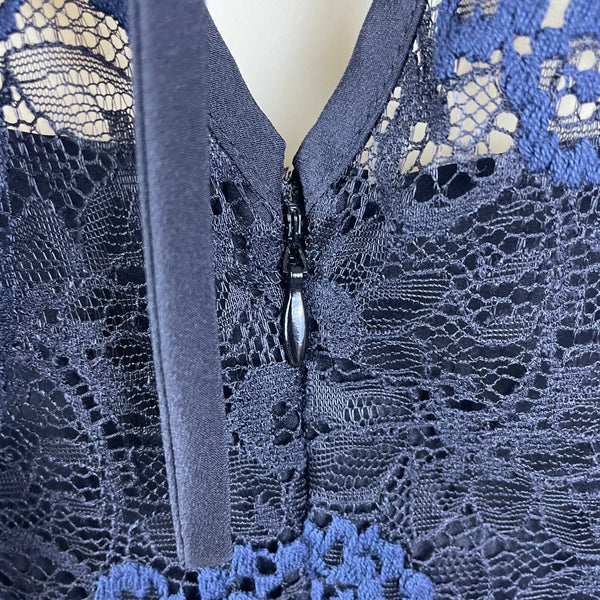 Ann Taylor Loft Womens Navy Lace Overlay Short Sleeve Shift Dress Size 10T